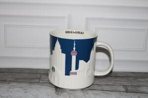 Starbucks Shanghai Relief Mug Blue Skyline City Collection Coffee Cup 16 oz